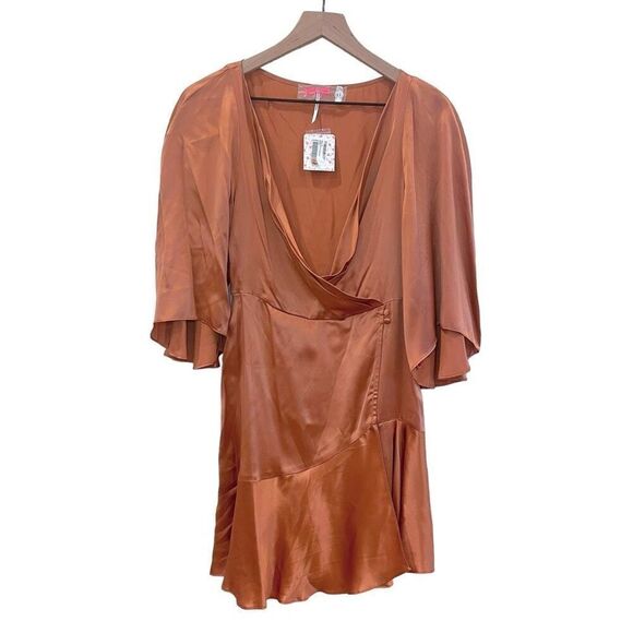 NWT Free People Strike a Pose Feminine Romantic Silk Dress Perpetual Sunset 0 - Picture 2 of 13